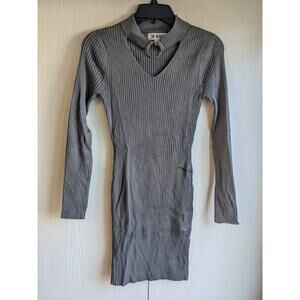 Y2K Say What? Women's Long Sleeve Gray V-neck Ribbed Knit Mini Dress Size M